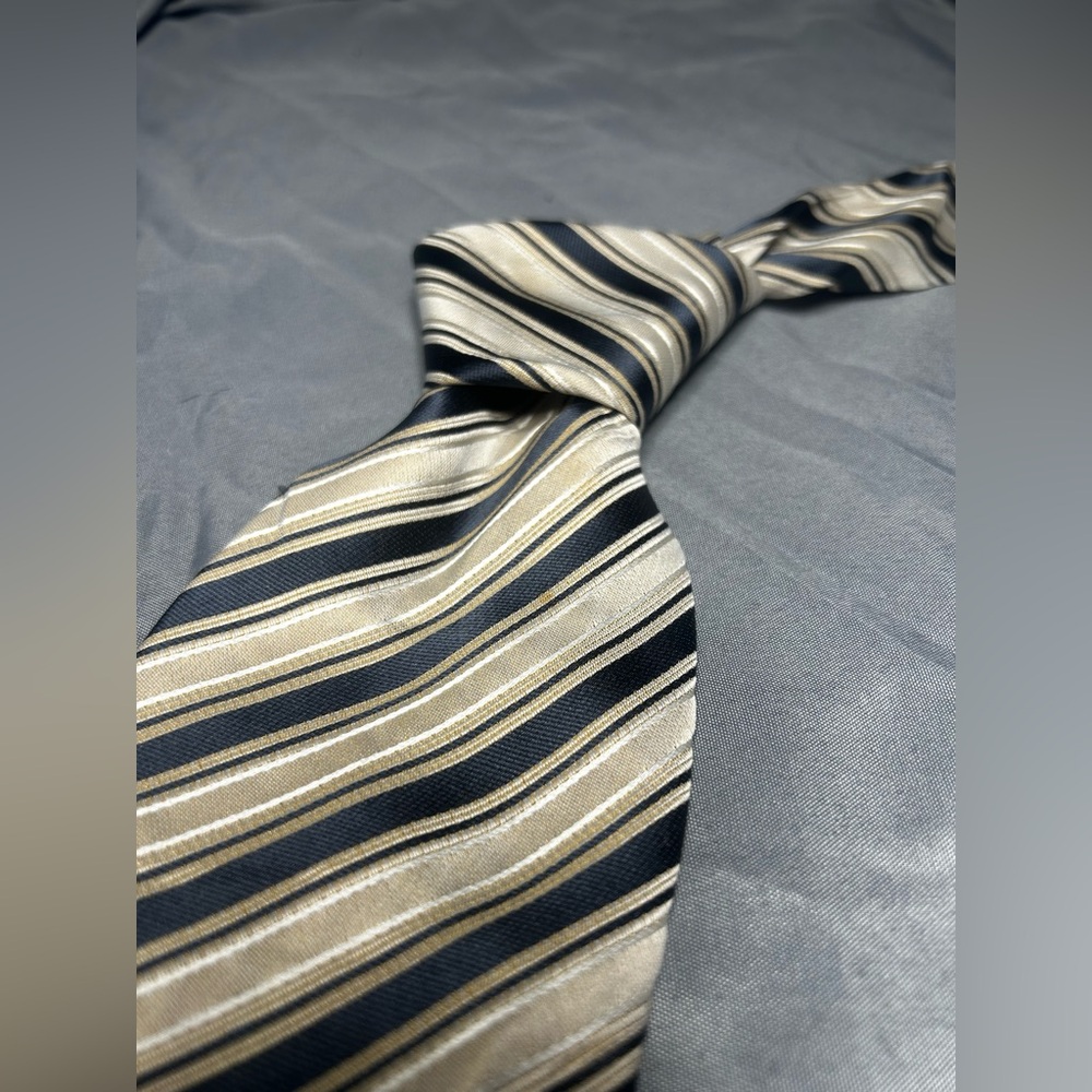 Men’s Paul Smith Vintage Vtg 90s Blue Cream Striped Silk Italy Designer Tie - Picture 4 of 5